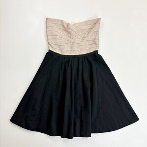 ERIN FEATHERSTON Strapless Bandage Bodice Dress Small Taupe Black Y2K Party Club